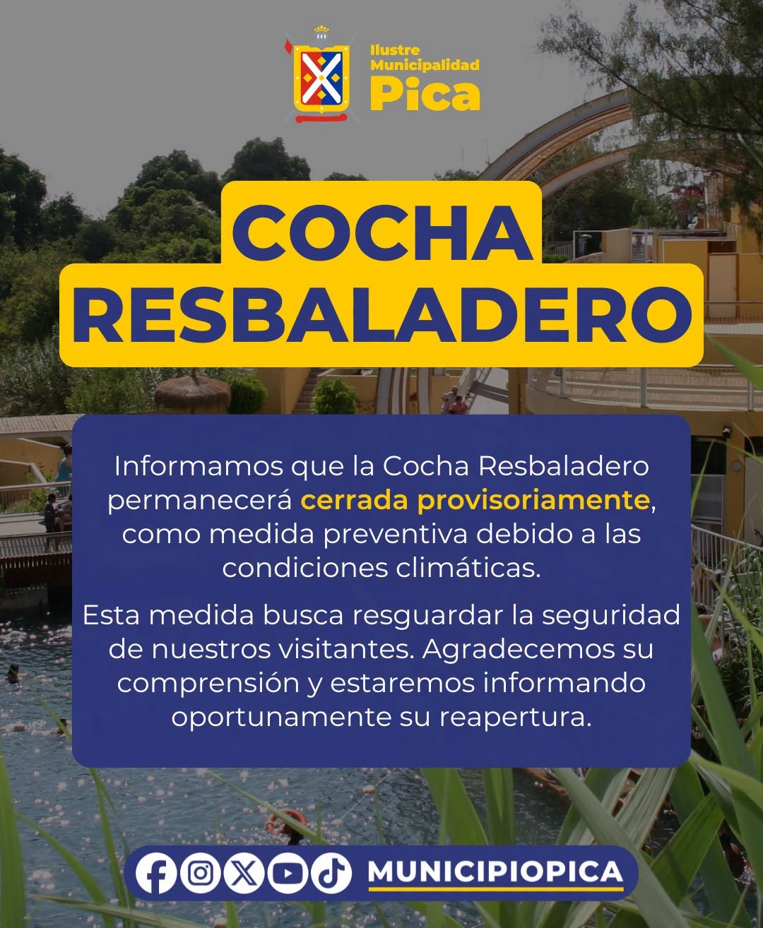Cocha Resbaladero temporalmente cerrada por razones climáticas