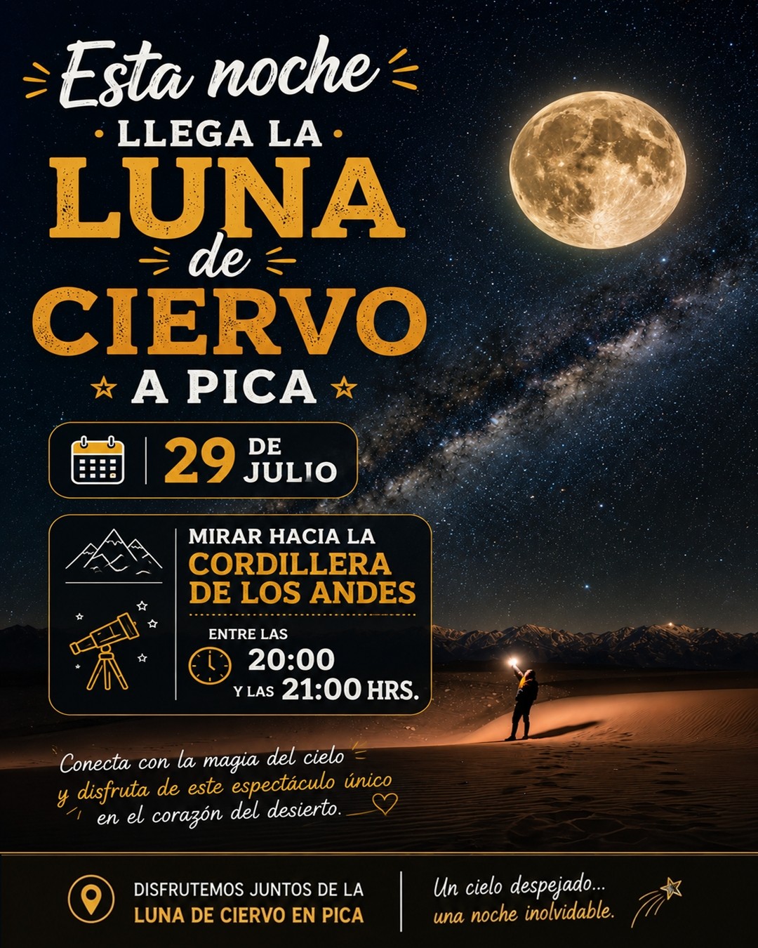 Pica será uno de los mejores lugares para observar la Luna de Ciervo en el norte de Chile